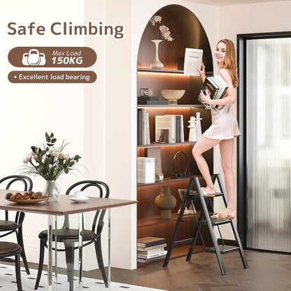 3 Step Folding Ladder Stool Adult Heavy Duty Widened Pedal Non-Slip Black