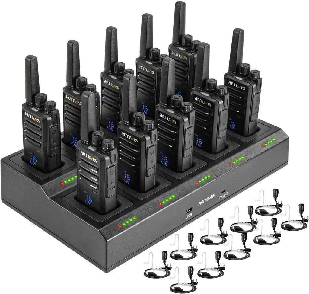 Retevis RT668H PMR446 Walkie Talkies 10 Pack Black Hidden Display USB-C 10-Way