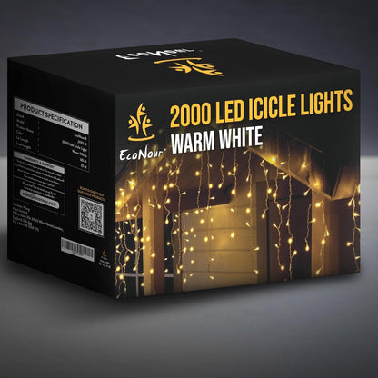 EcoNour Icicle Lights Outdoor Christmas Lights 2000 LED 60M Warm White