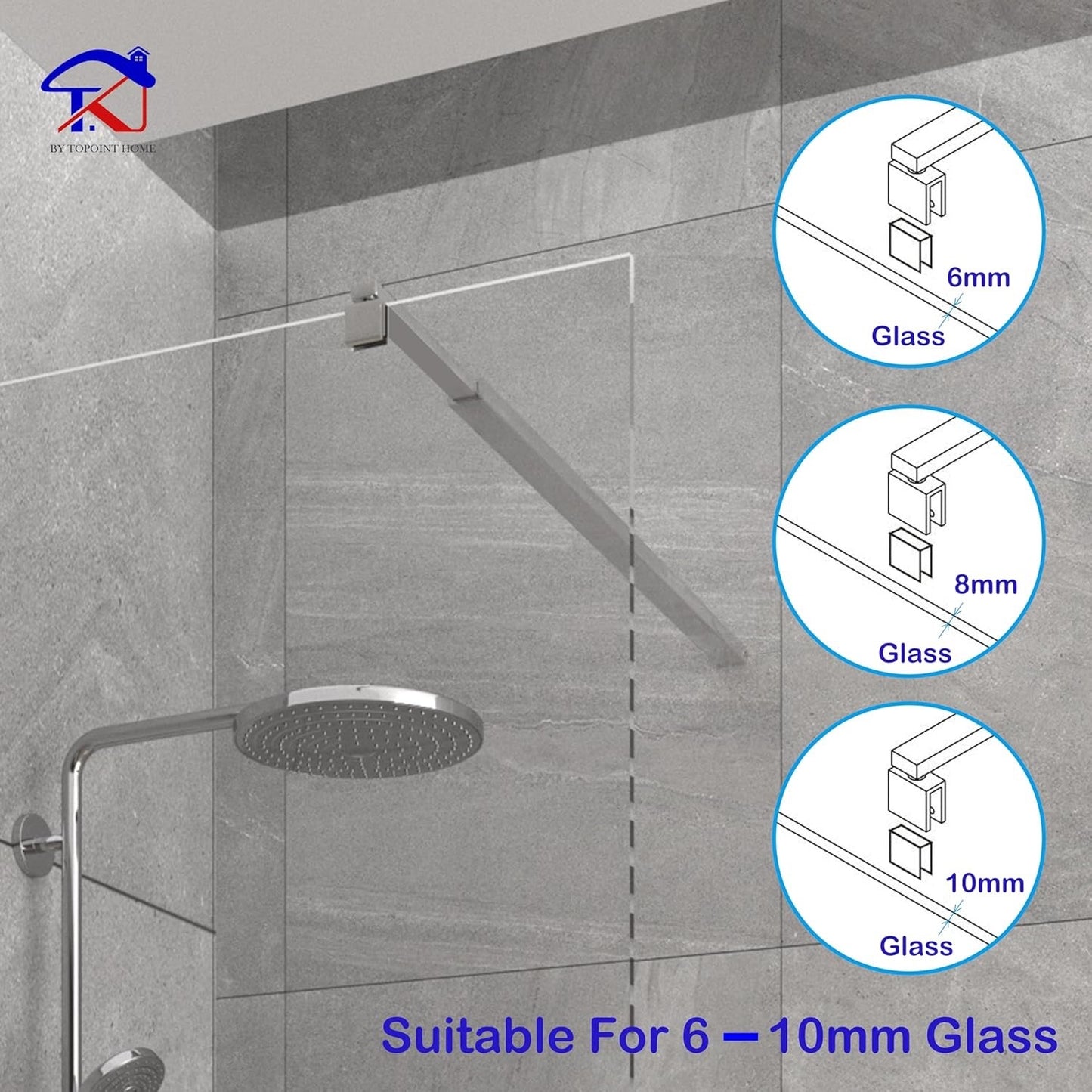 Shower Screen Support Bar Telescopic Chrome 700-1300mm Wet Room Glass 6-10mm