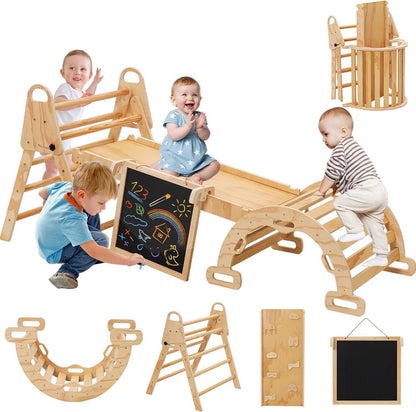 Toddler Climbing Frame Pikler Triangle Wooden Foldable Montessori Slide Arch Set