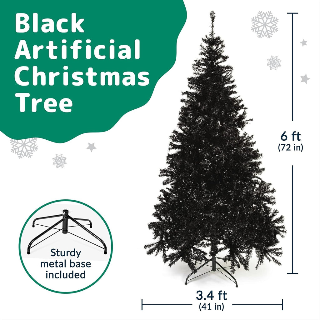 Prextex 6FT Black Christmas Tree - Artificial Canadian Fir Small with stand