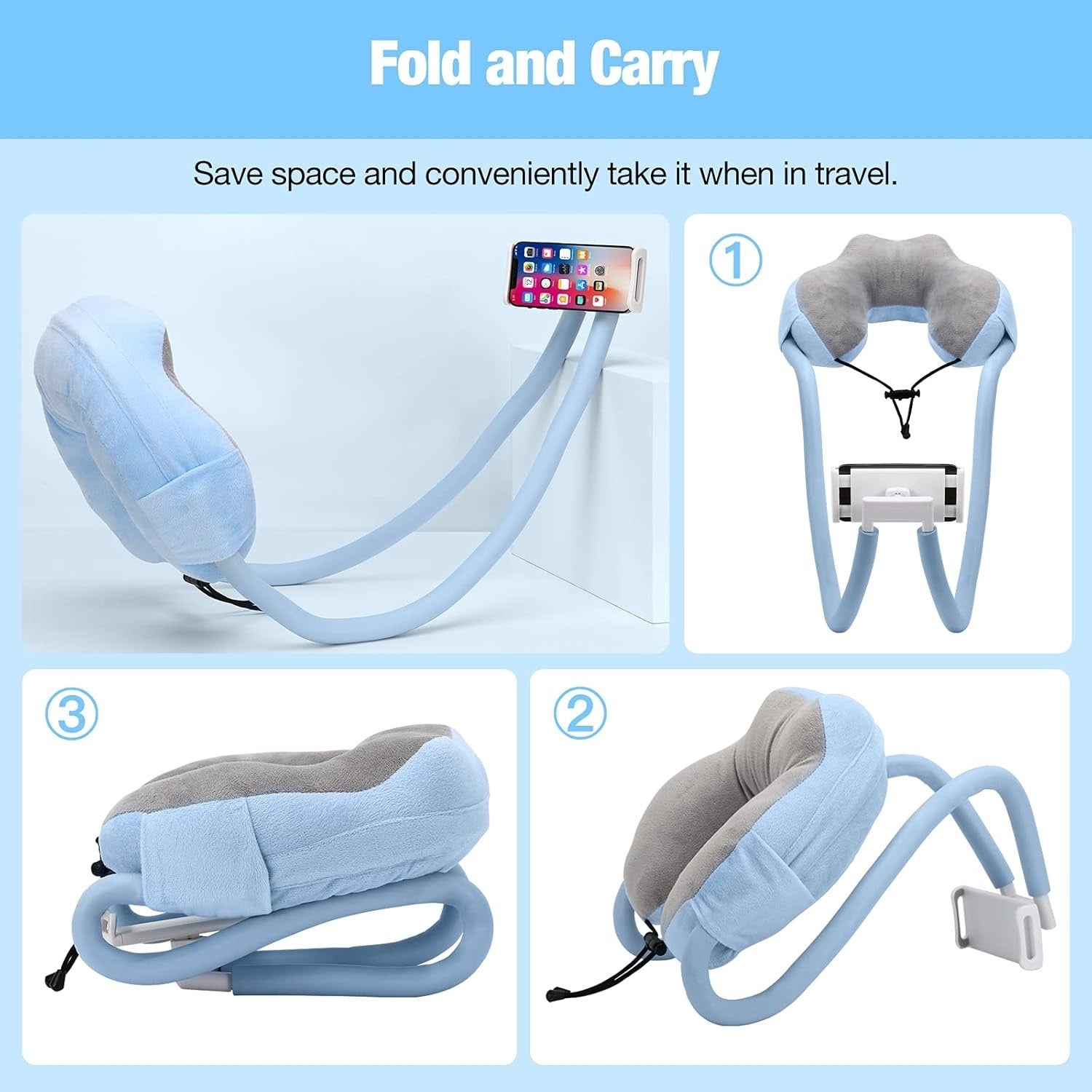MoKo Neck Cushion Brown Pillow with Gooseneck Adjustable 360° 4-11" Phone Holder