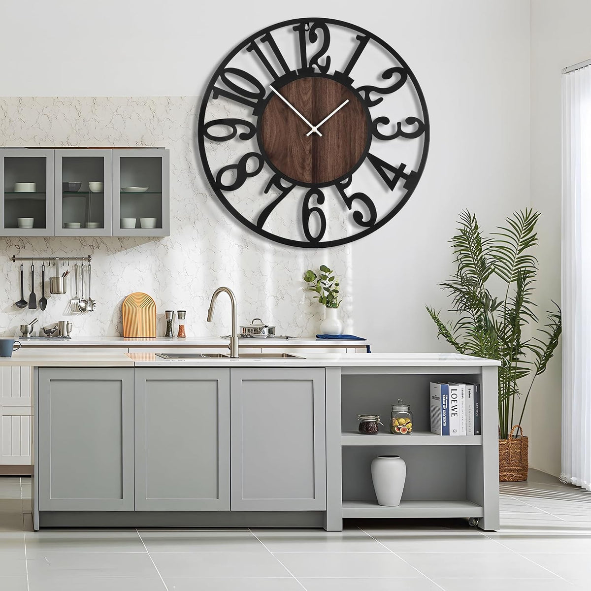 Wall Clock Oversized 40 Inch Metal Wood Arabic Numbers Silent Farmhouse Decor