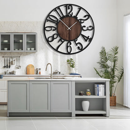 Wall Clock Oversized 40 Inch Metal Wood Arabic Numbers Silent Farmhouse Decor