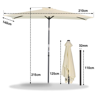 Garden Parasol Umbrella Crank Tilt 210x140cm Patio Sun Shade Cream
