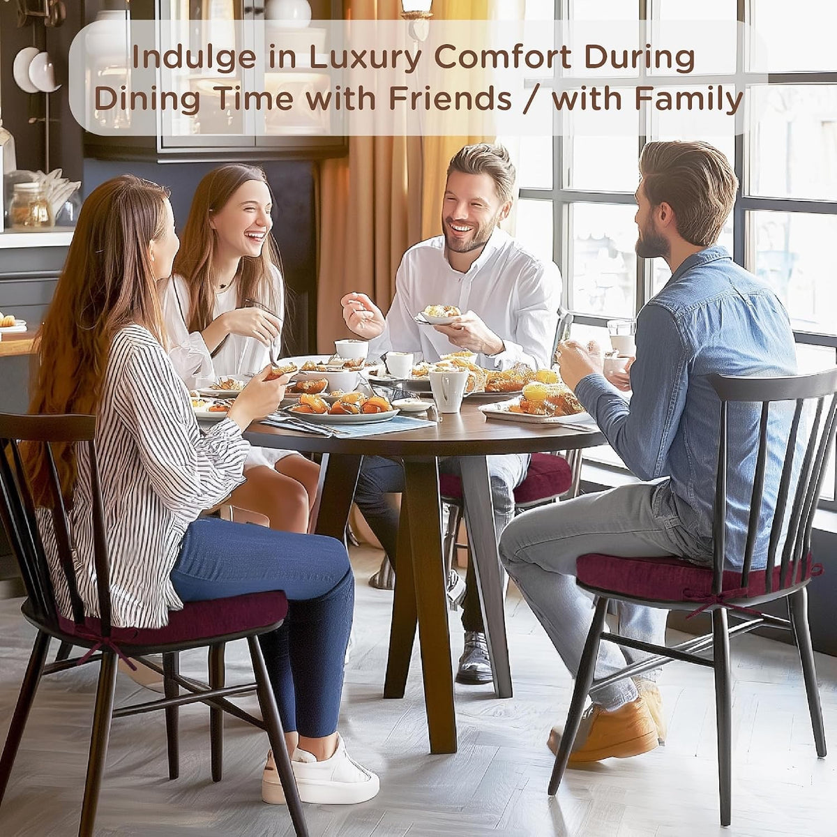 Chair Seat Cushions Pads 6 Pack 40x40cm 8cm Thick Memory Foam Garden Dining Wine