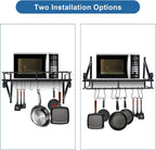 Wall Mounted Pot Pan Rack 45cm Kitchen Shelf Utensil Holder Black Steel