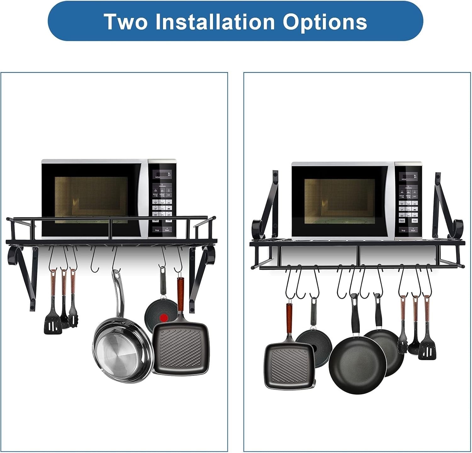 Wall Mounted Pot Pan Rack 45cm Kitchen Shelf Utensil Holder Black Steel