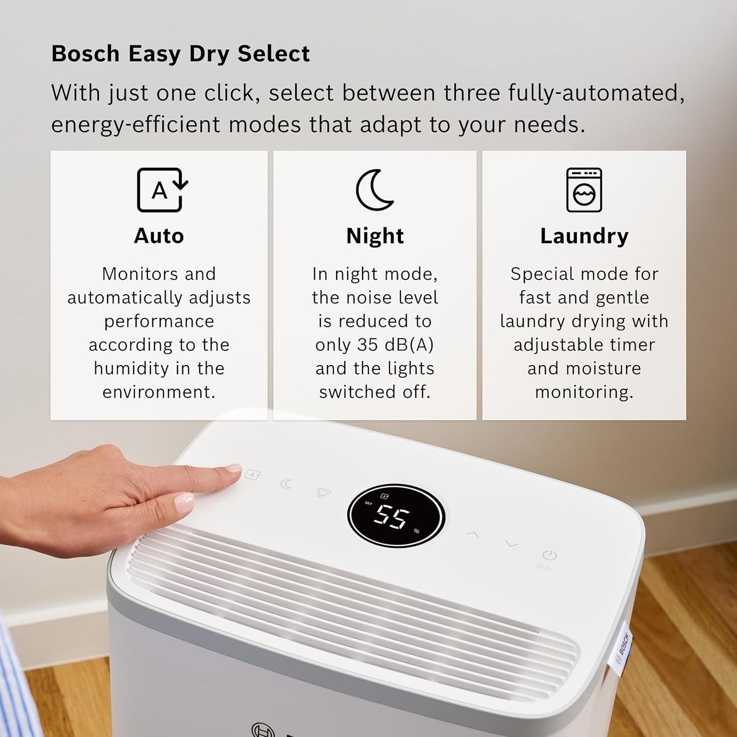 Bosch Dehumidifier Air Dryer 12L Dry 2000 Quiet Portable 2.5L Tank Home White