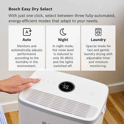 Bosch Dehumidifier Air Dryer 12L Dry 2000 Quiet Portable 2.5L Tank Home White
