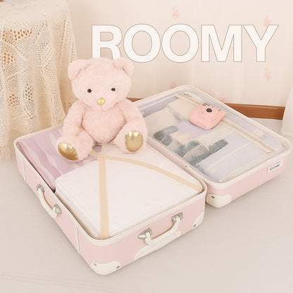Urecity Vintage Leather-Trimmed Zipper Luggage 4 pcs 14" 20" 24" 28" Pink Roller