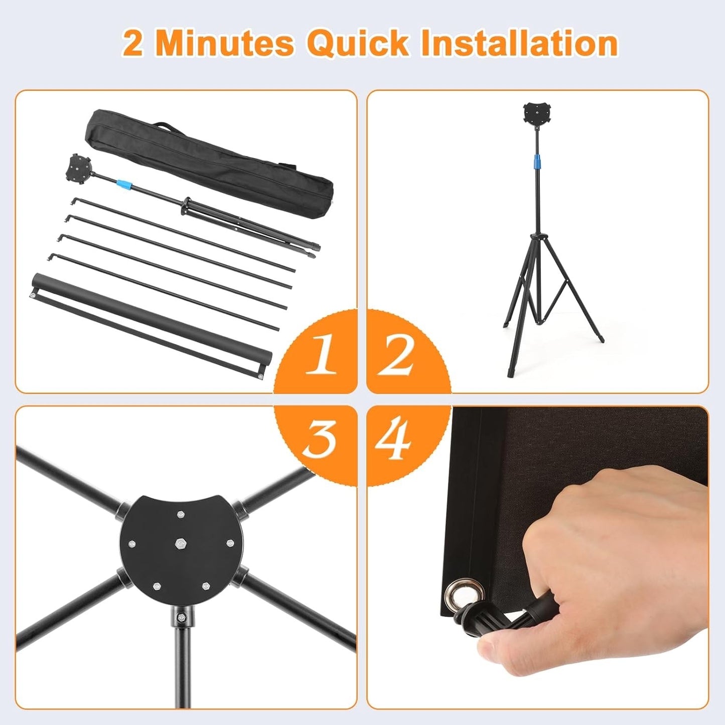 80in 4K Fiberglass Projector Screen with Tripod 16:9 HD Outdoor Portable