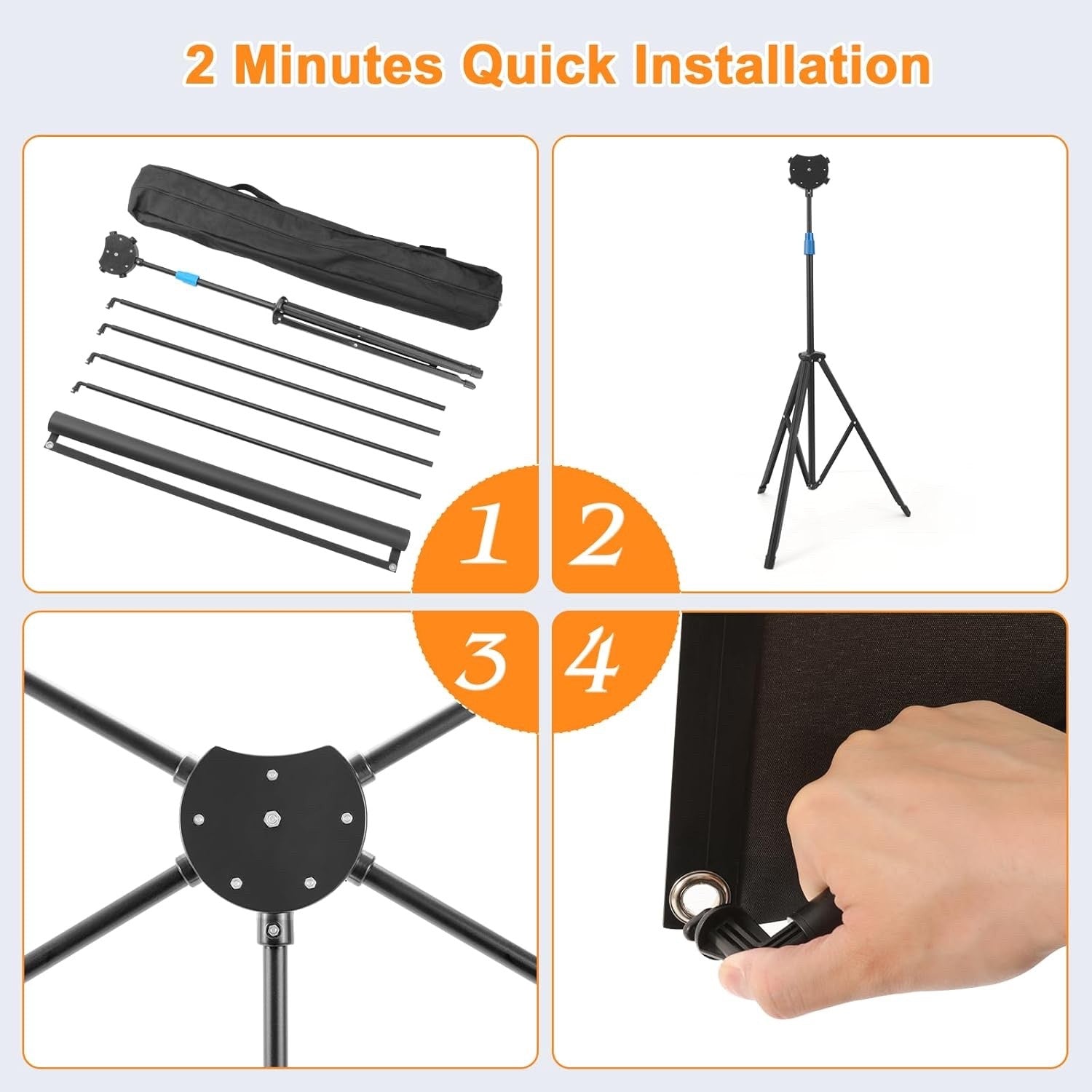 80in 4K Fiberglass Projector Screen with Tripod 16:9 HD Outdoor Portable