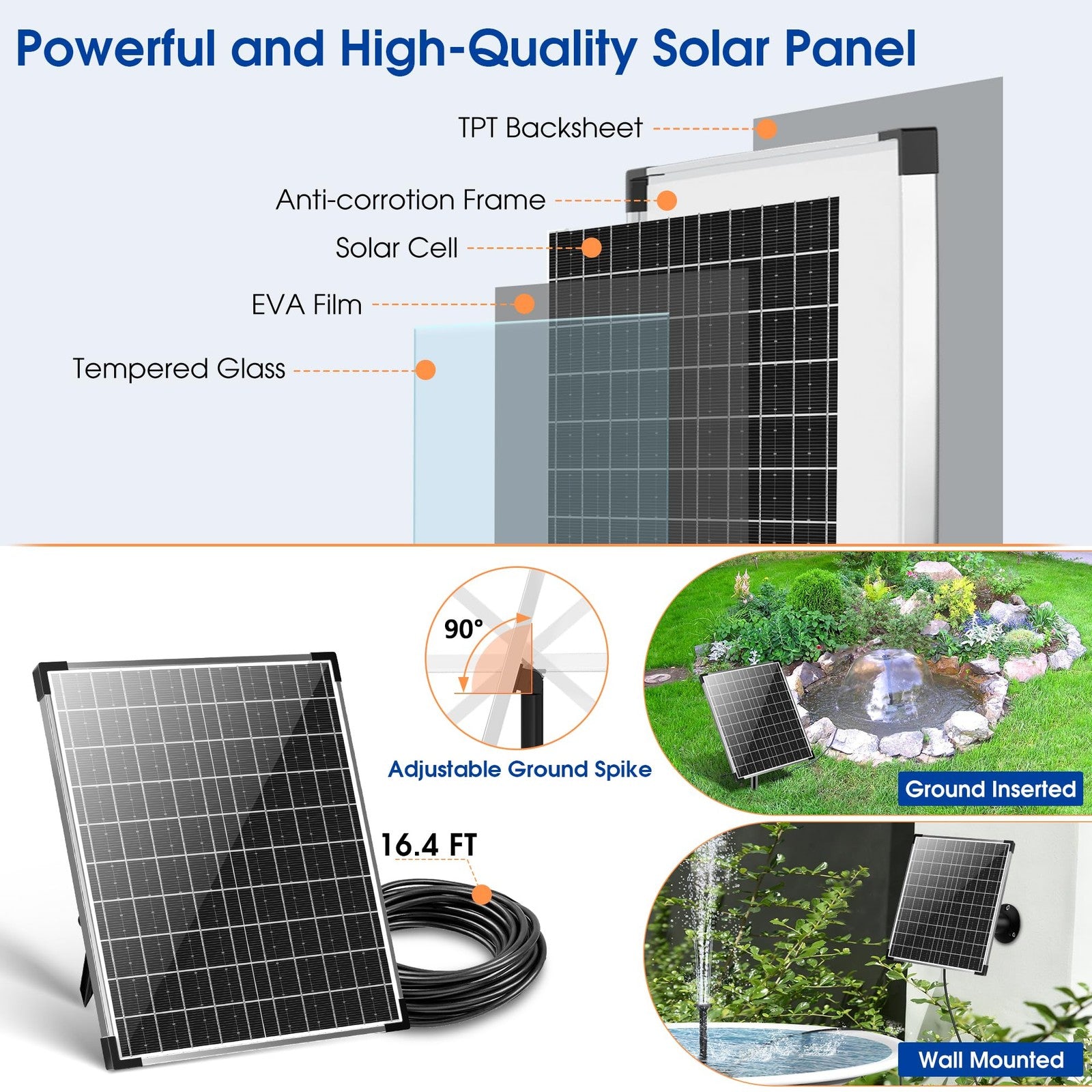 Biling 25W Solar Pond Fountain1200L/H Solar Powered Water Pump with Filter