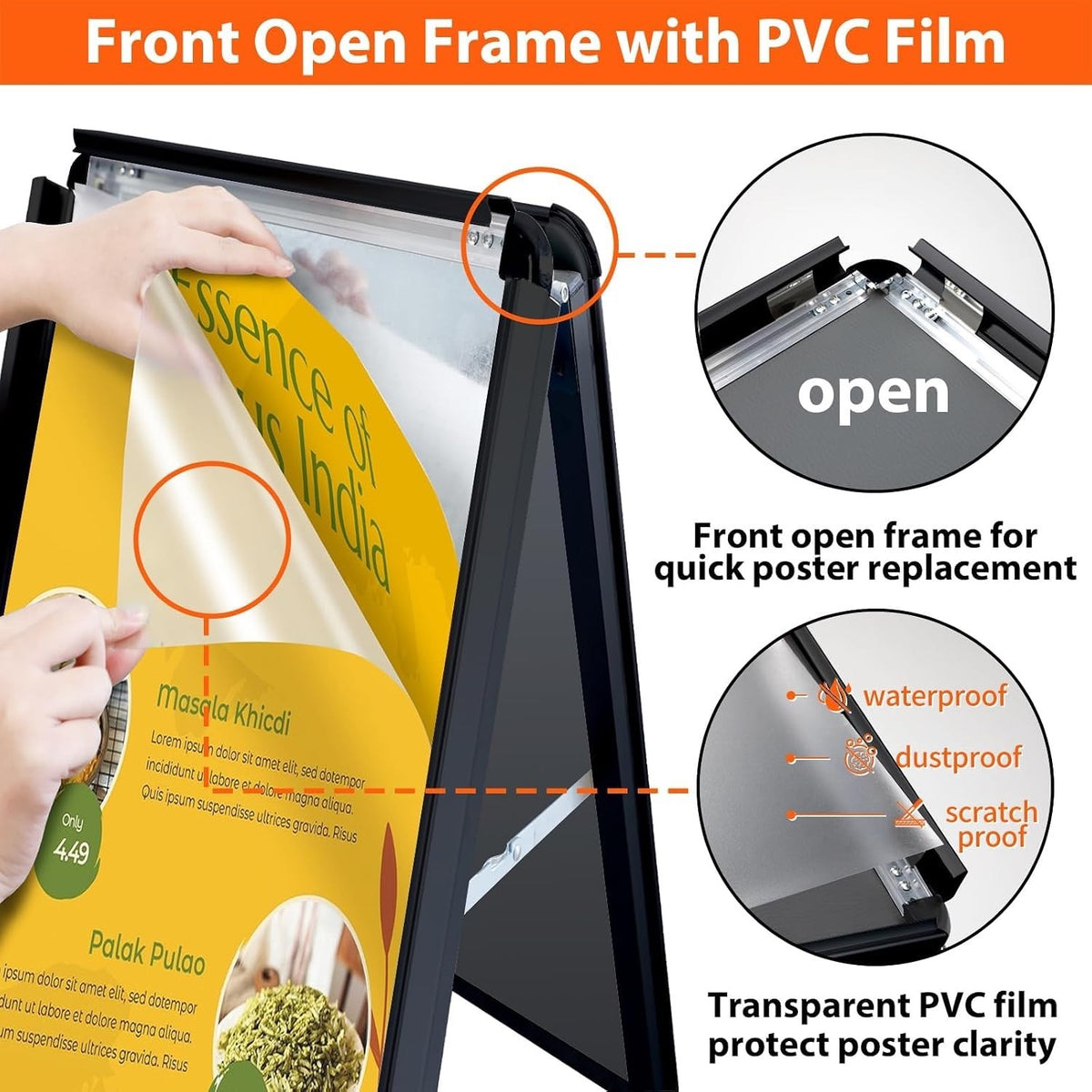 A2 A-Board Pavement Sign Black Double Sided Aluminium Poster Display Stand