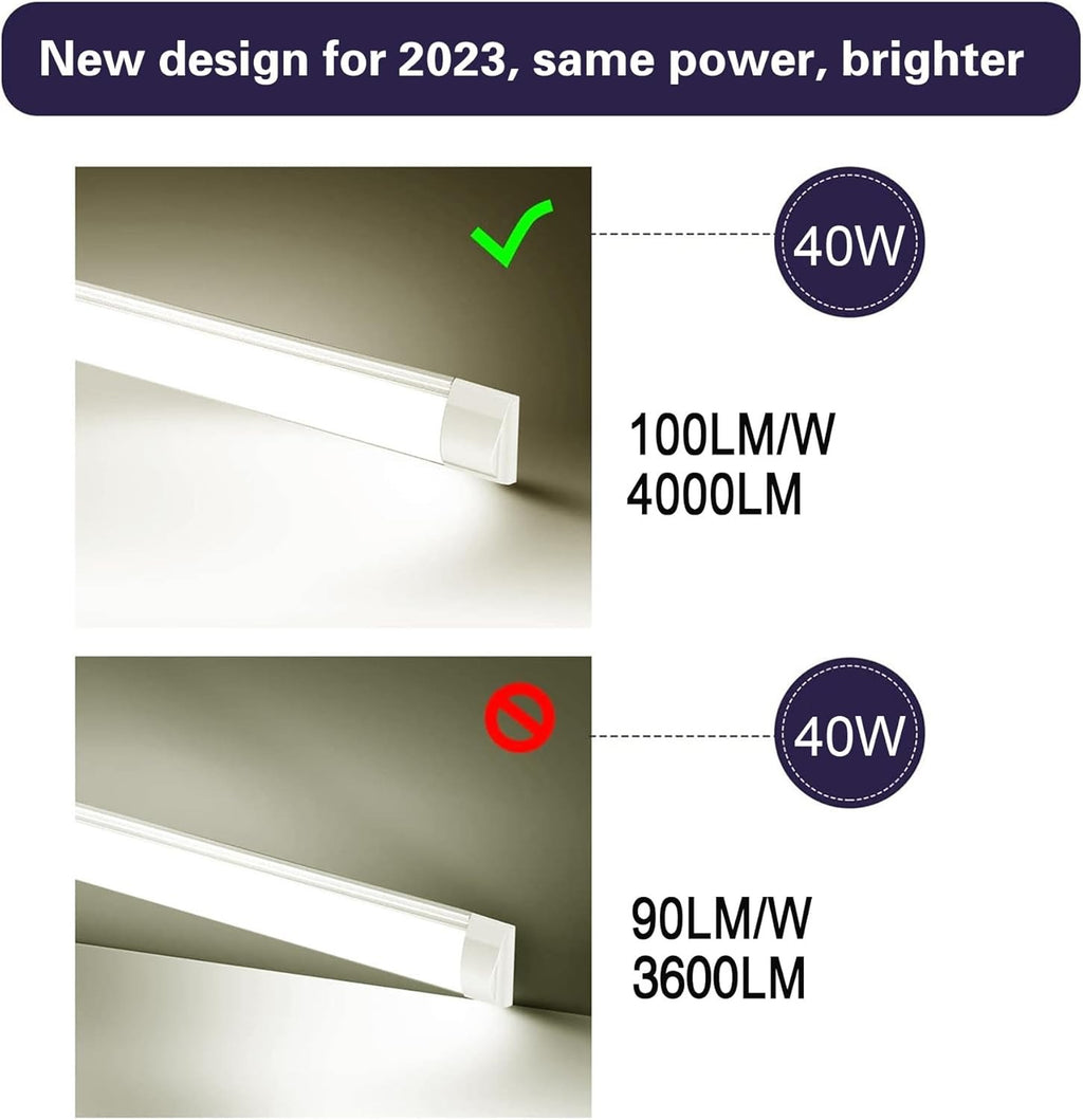 T&K TO-KING 2-Pack 4FT LED Batten Light 40W 4000LM 4000K Low Profile