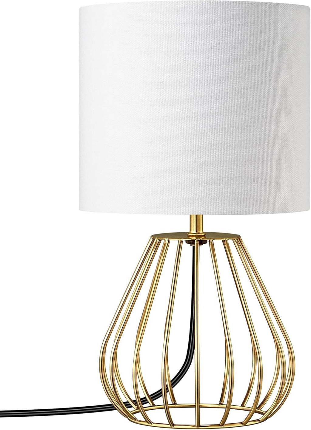 EDISHINE Bedside Lamp Table Lamp with Metal Cage Base & Linen Lampshade Gold