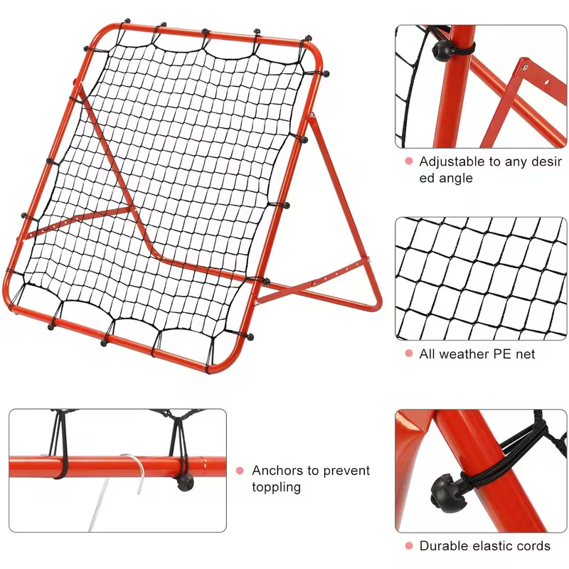 100x100cm Football Rebounder Net Adjustable Angle Steel Frame Training Red