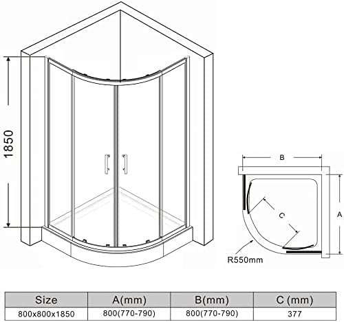 800x800mm Quadrant Shower Enclosure Sliding Door 6mm Easy Clean Glass
