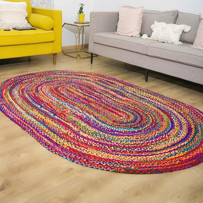 Braided Cotton Rug 4x6ft Reversible Boho Handmade Multicolour Chindi Area Mat