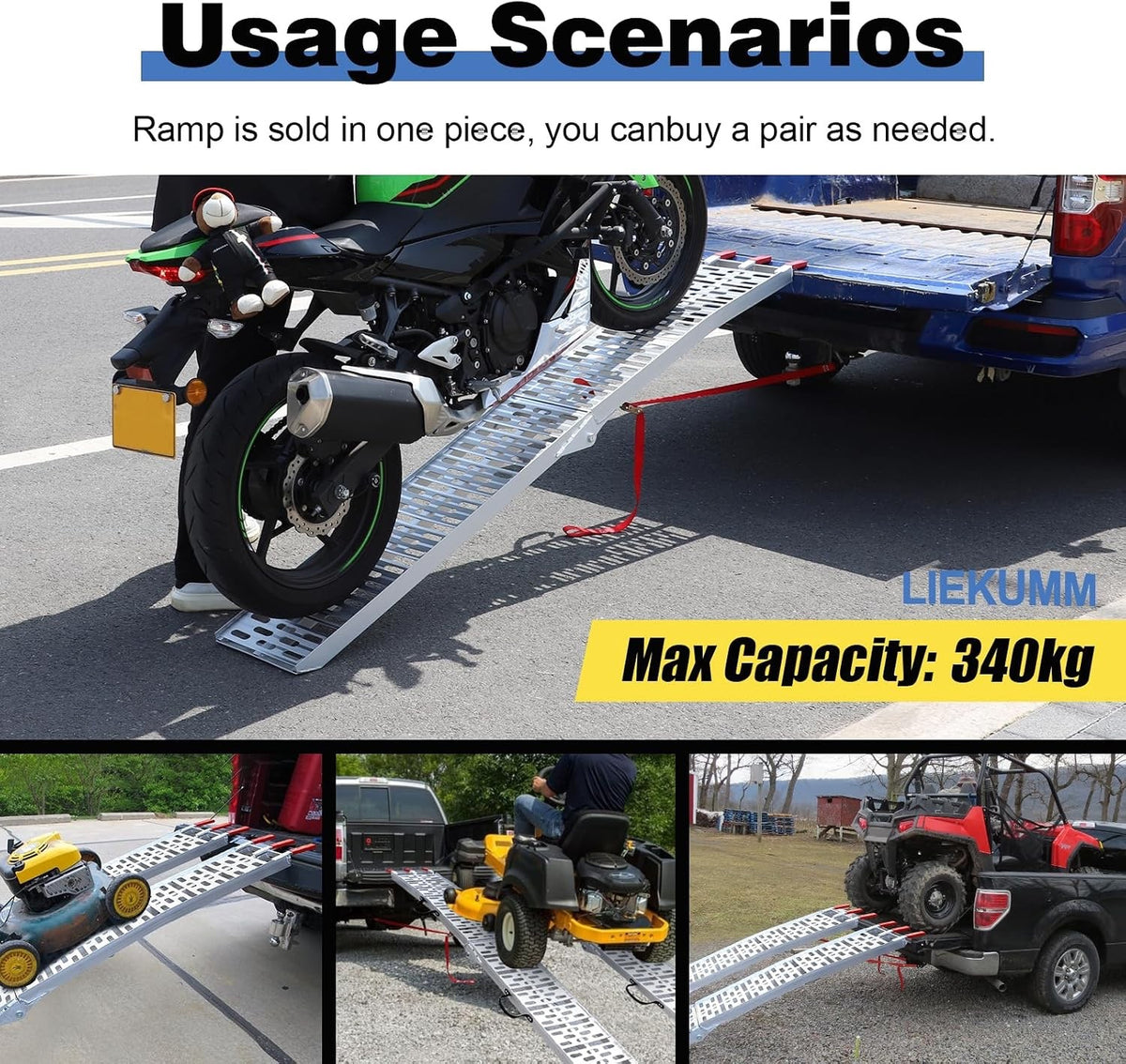 Motorbike Loading Ramp Folding Aluminium 225.5cm 28cm 340kg Non Slip Single