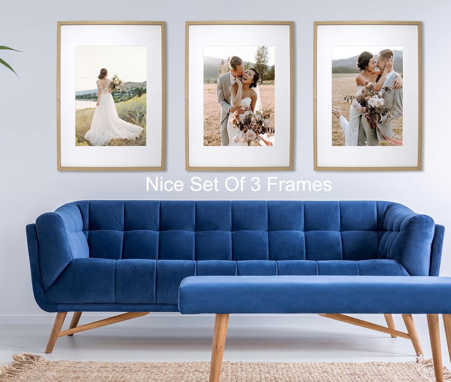 A1 Wooden Picture Frames Set of 3 w A2 Mount Wood Effect Wall Hanging