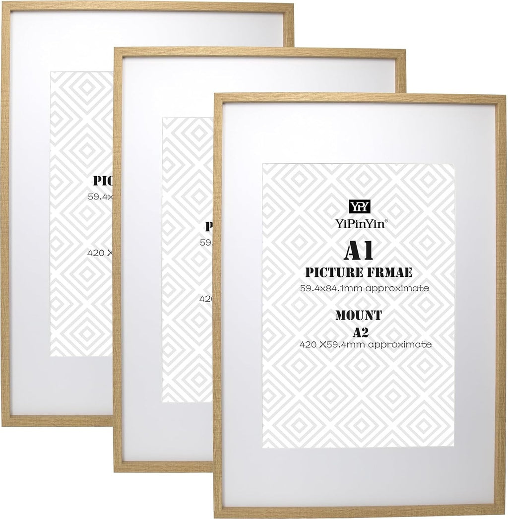 A1 Wooden Picture Frames Set of 3 w A2 Mount Wood Effect Wall Hanging