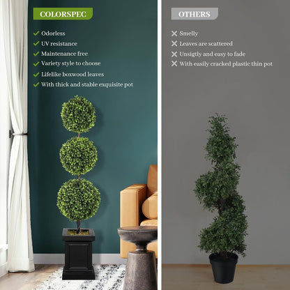 Artificial Boxwood Topiary Trees Set of 2 3.5ft 107cm Ball Outdoor Porch Plants