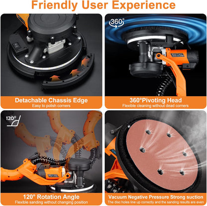 Drywall Sander 1000W 6-Speed LED Vacuum Wall Ceiling Electric Protmex