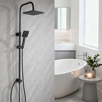 Shower Riser Rail Kit 8in Black Adjustable 79-128cm Rainfall Anti-Leak Hose Set