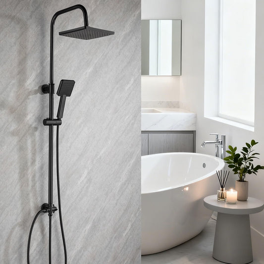 Shower Riser Rail Kit 8in Black Adjustable 79-128cm Rainfall Anti-Leak Hose Set