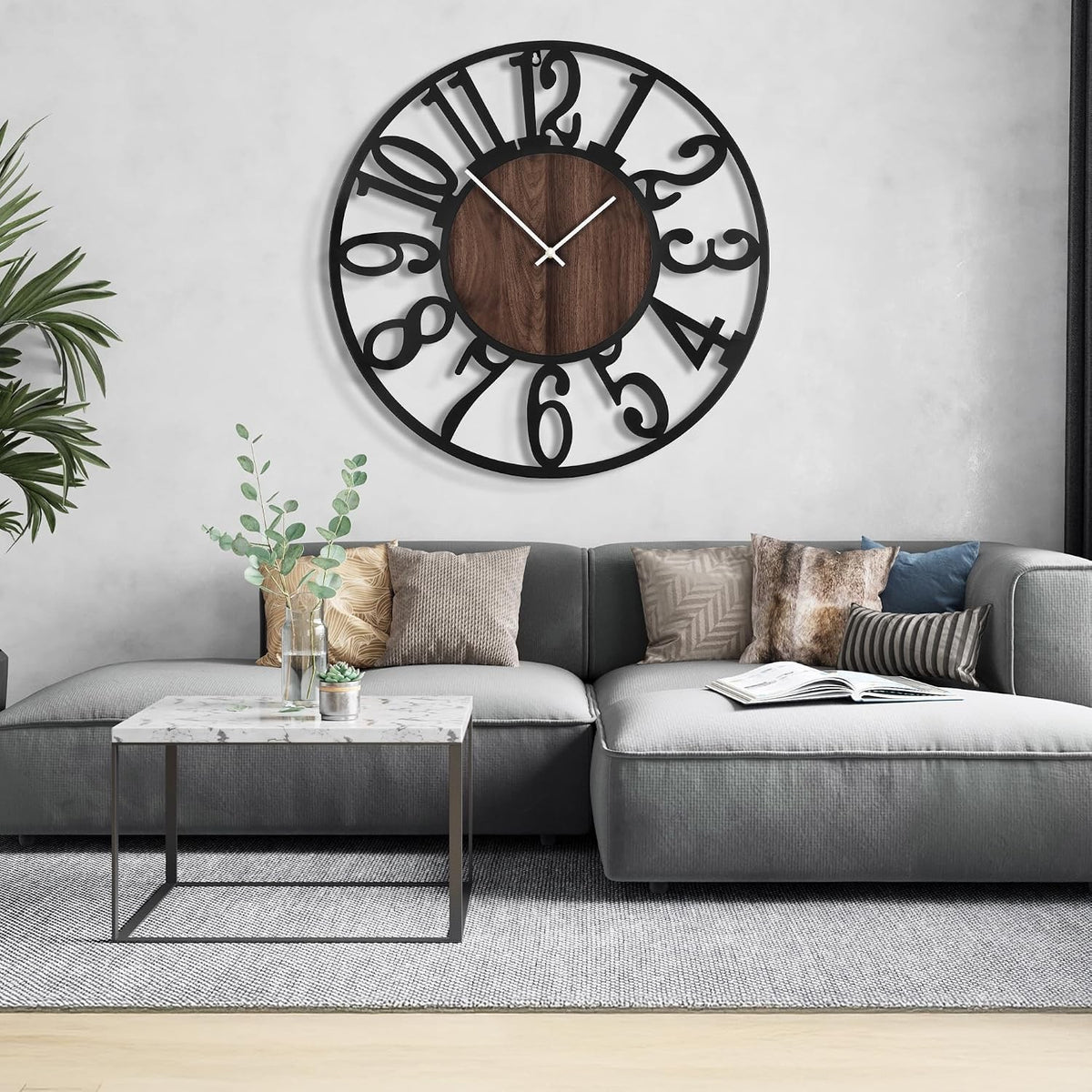 Wall Clock Oversized 40 Inch Metal Wood Arabic Numbers Silent Farmhouse Decor