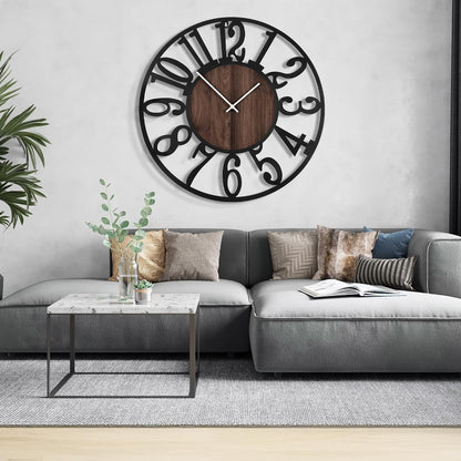 Wall Clock Oversized 40 Inch Metal Wood Arabic Numbers Silent Farmhouse Decor