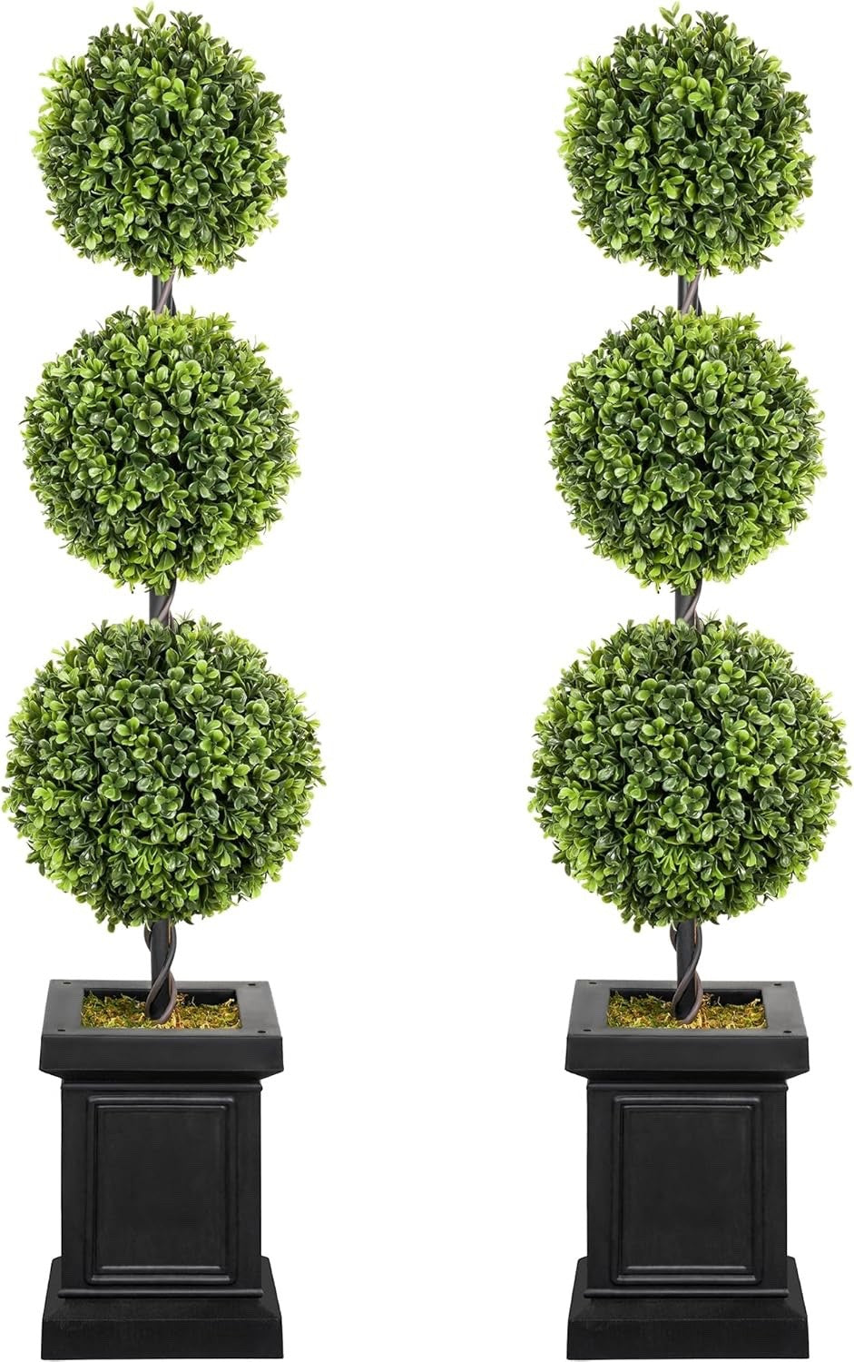 Artificial Boxwood Topiary Trees Set of 2 3.5ft 107cm Ball Outdoor Porch Plants