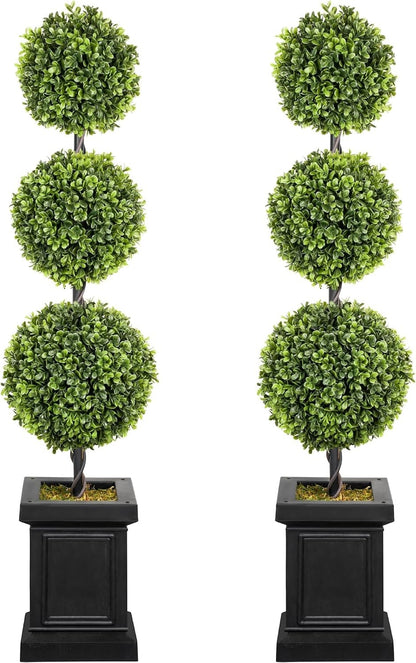 Artificial Boxwood Topiary Trees Set of 2 3.5ft 107cm Ball Outdoor Porch Plants