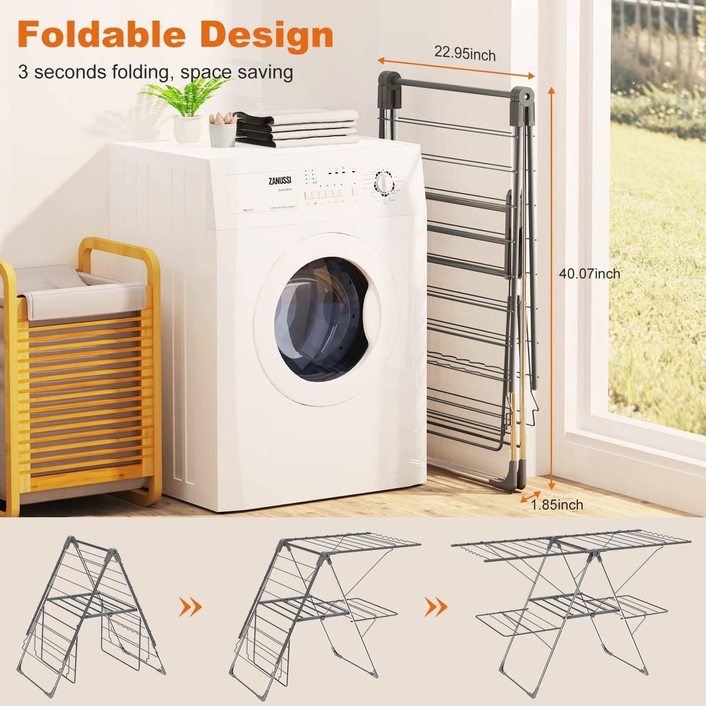 Clothes Airer Drying Rack 33 Rails Foldable Height Adjustable Indoor Outdoor