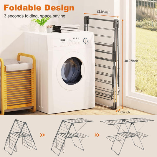 Clothes Airer Drying Rack 33 Rails Foldable Height Adjustable Indoor Outdoor