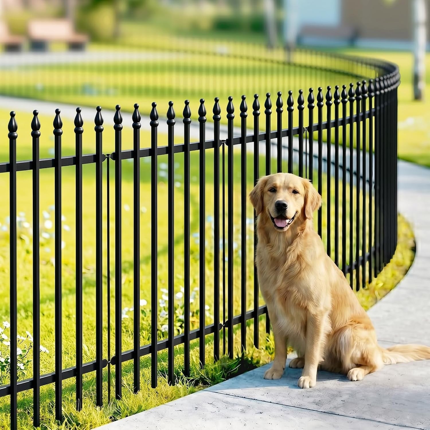 Garden Fence Metal Decorative 91cm 5 Panels No Dig Border Dog Yard Barrier Black