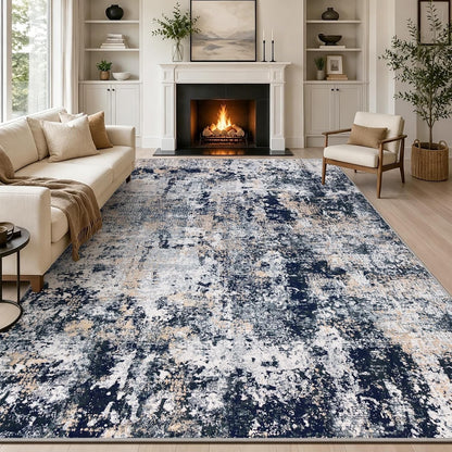 Large Area Rug Carpet 200x300cm Navy Blue Abstract Washable Non Slip Low Pile