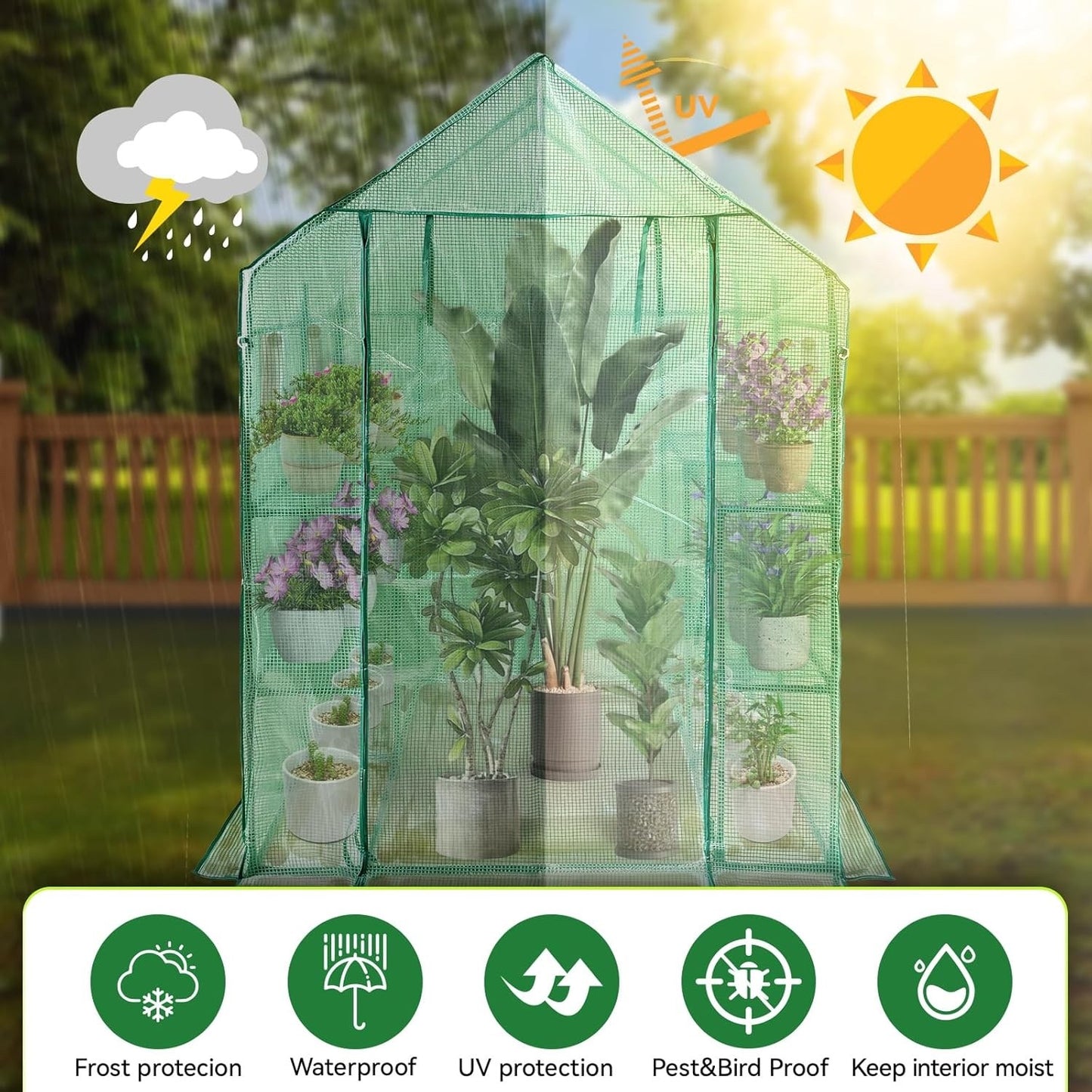 Greenhouse Shelves Walk In 12 Tier PE Cover Garden Grow House 143x143x195cm