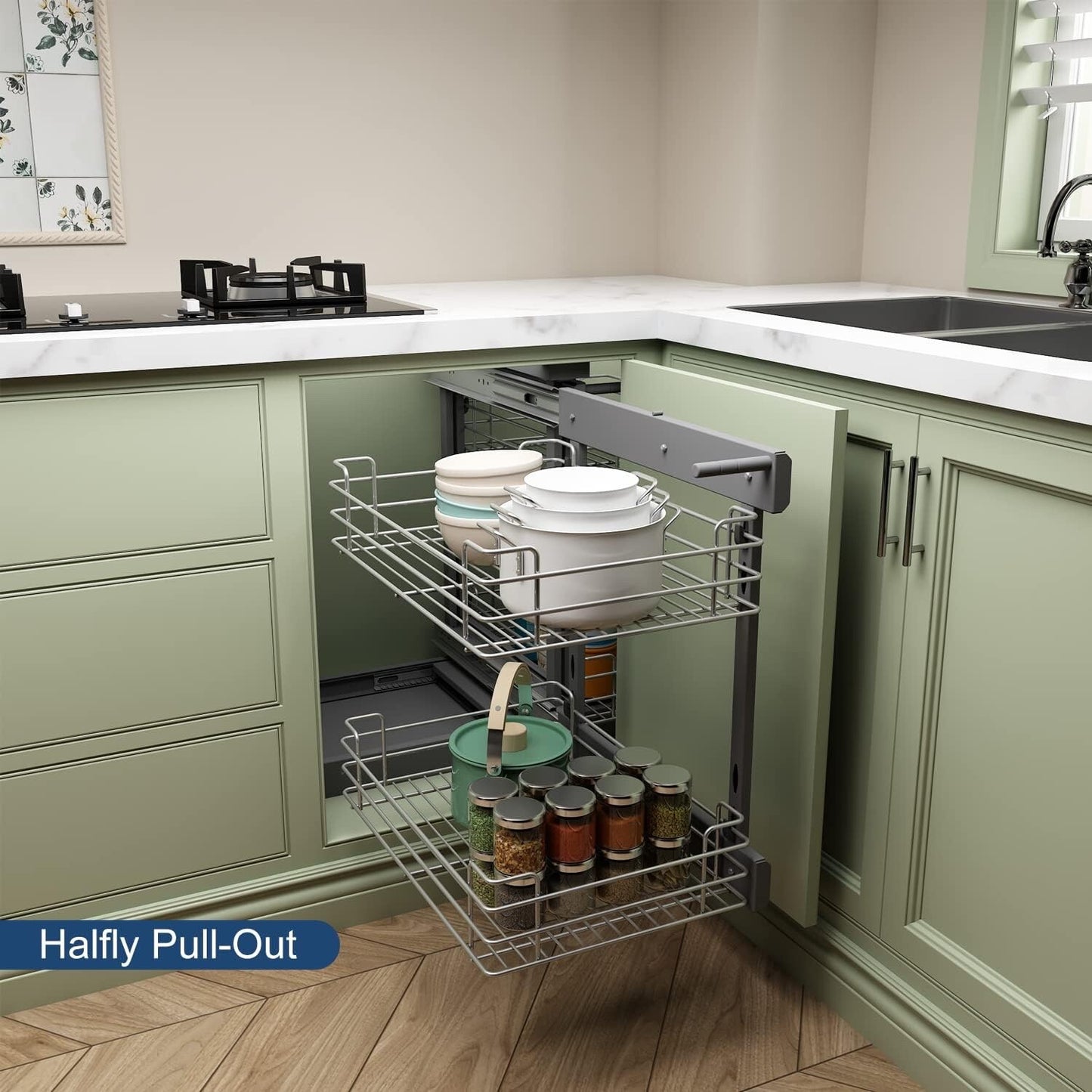 VADANIA Modern Blind Corner Kitchen Organiser 4 Compartments Grey 5.5 sq ft
