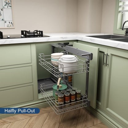 VADANIA Modern Blind Corner Kitchen Organiser 4 Compartments Grey 5.5 sq ft