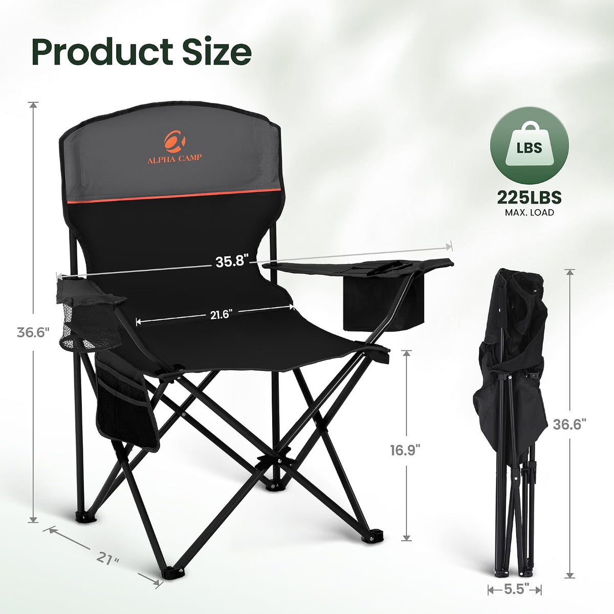 Folding Camping Chairs Pair Black Cooler Bag Cup Holder Side Pocket Carry Bags