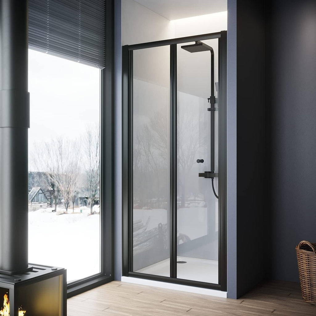 ELEGANT 860mm Black Bi Fold Shower Enclosure Inwards Opening
