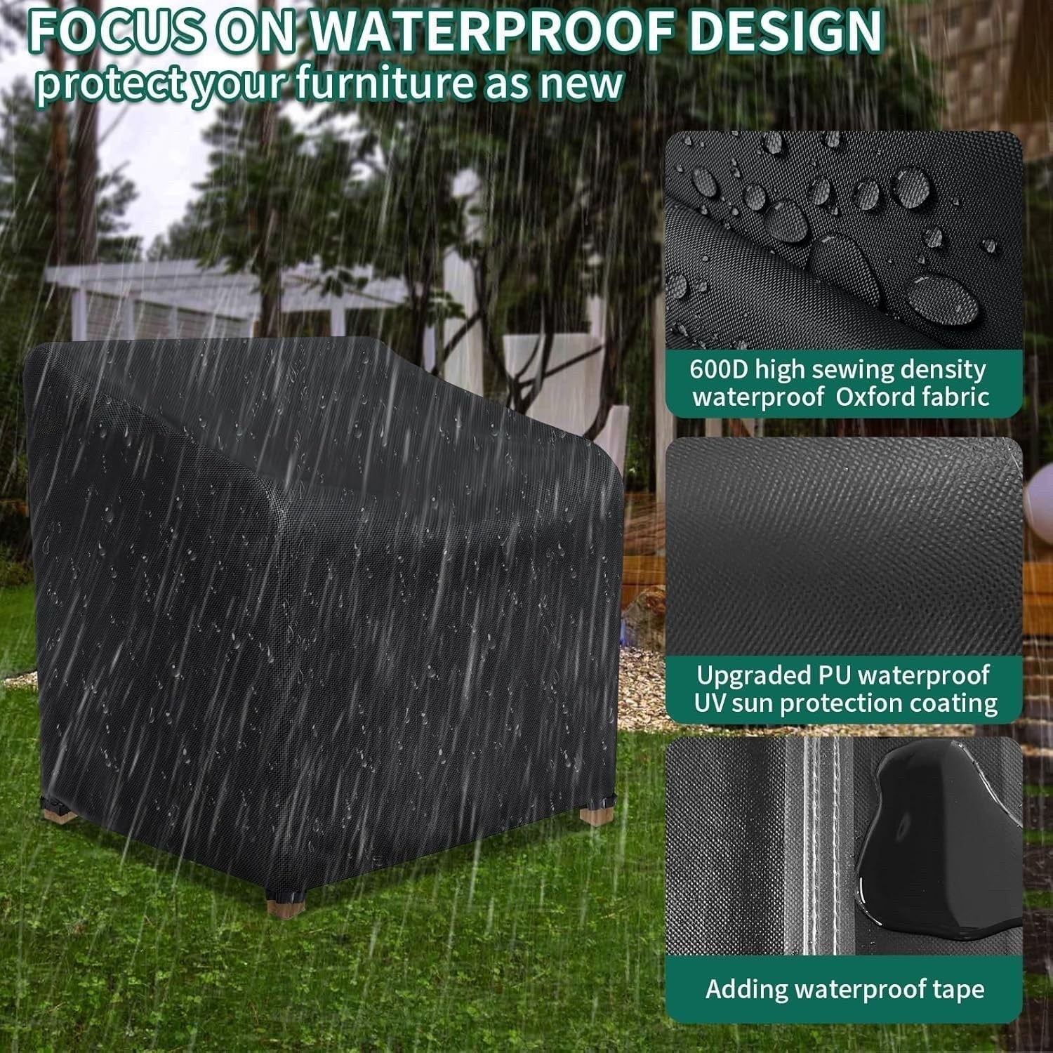 Heavy Duty Waterproof Patio Chair Cover 31x29x36in Outdoor Furniture Black