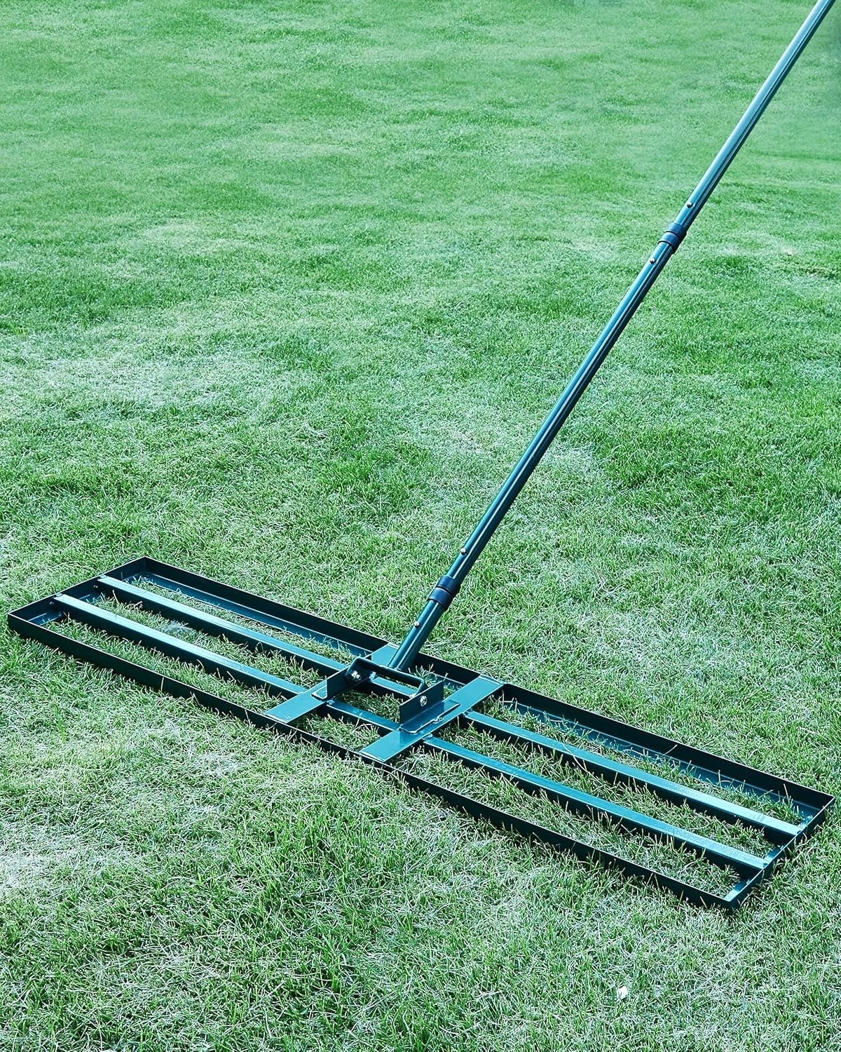 Stainless Steel Lawn Leveling Rake 45x10in Plate Adjustable Handle Tool