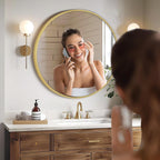 Round Gold Wall Mirror 80cm Hanging Vanity Bathroom Bedroom Decor