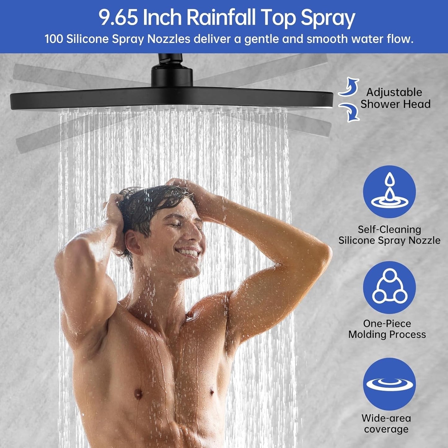 Shower Riser Rail Kit Black 25cm Rainfall Head Handheld Brass Diverter Tap Set