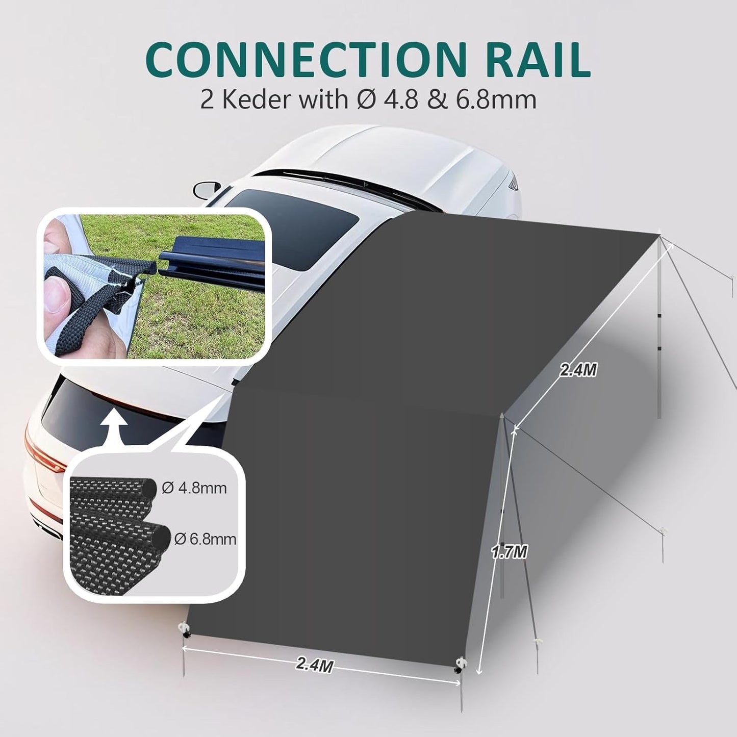 Car Awning Canopy Tent Universal SUV Van Campervan 410x240cm Waterproof Black